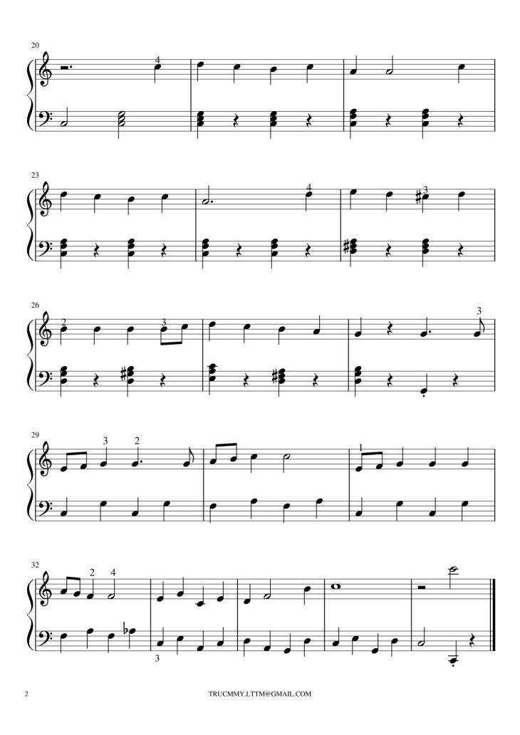Page 2 of the piano sheet music PDF – SANTA CLAUS IS COMING TO TOWN Sheet Piano by Trúc My