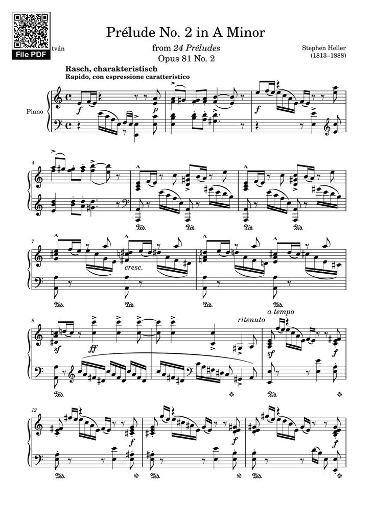 Page 1 of the piano sheet music PDF – Prélude No. 2 in A Minor Sheet Piano by Stephen Heller