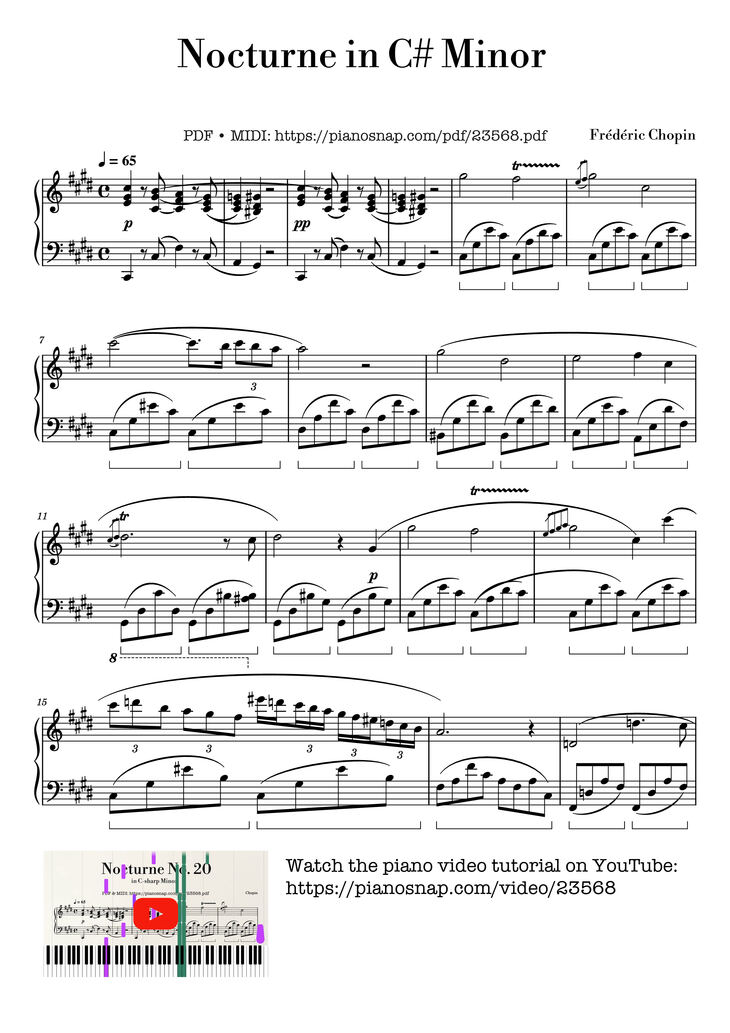 Page 1 of the piano sheet music PDF Piano – Chopin Nocturne in C sharp Minor Sheet Piano by Frédéric Chopin