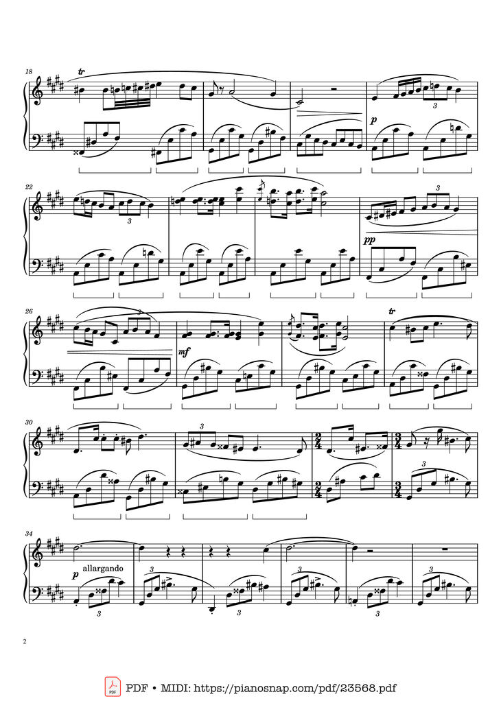 Page 2 of the piano sheet music PDF Piano – Chopin Nocturne in C sharp Minor Sheet Piano by Frédéric Chopin