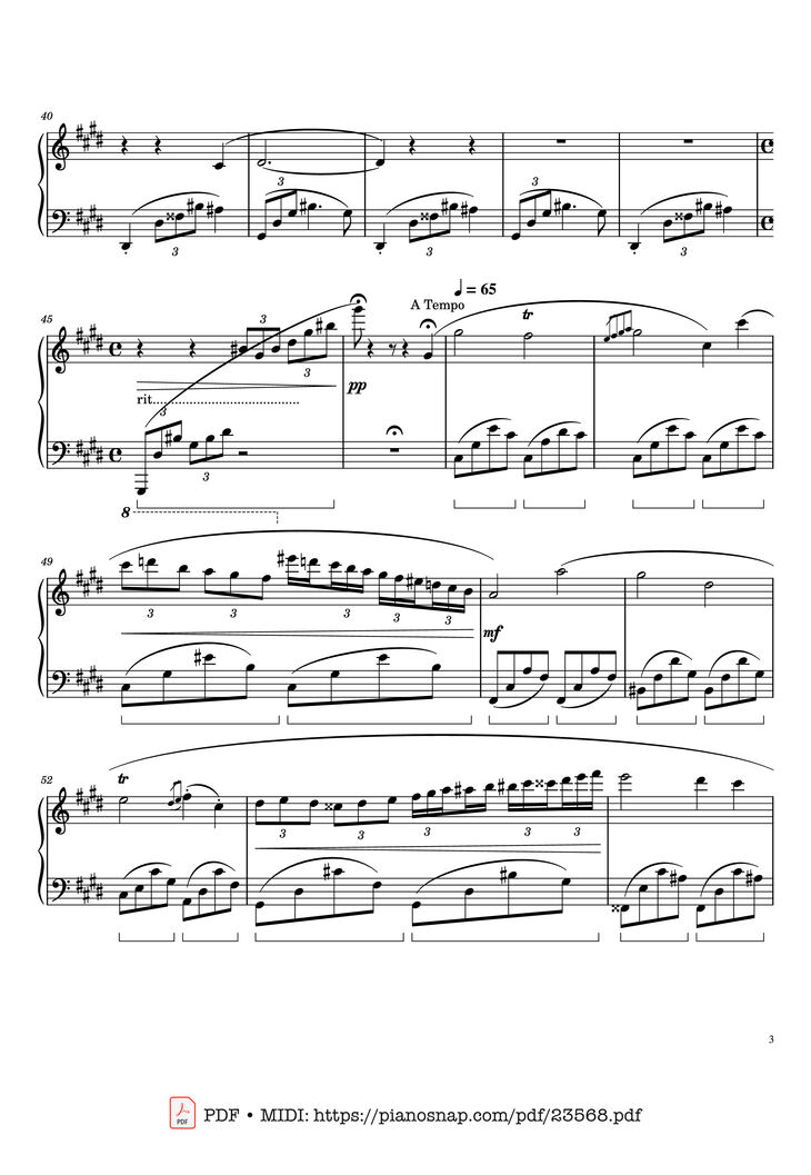 Page 3 of the piano sheet music PDF Piano – Chopin Nocturne in C sharp Minor Sheet Piano by Frédéric Chopin