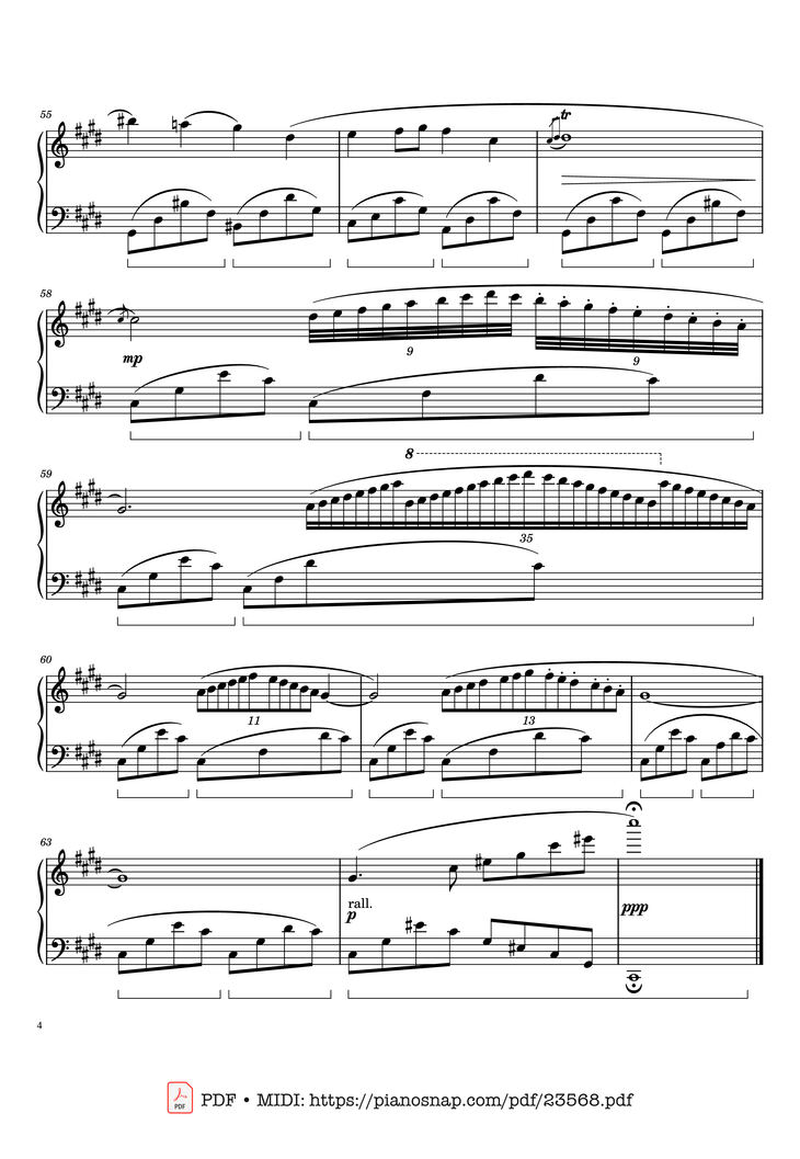 Page 4 of the piano sheet music PDF Piano – Chopin Nocturne in C sharp Minor Sheet Piano by Frédéric Chopin