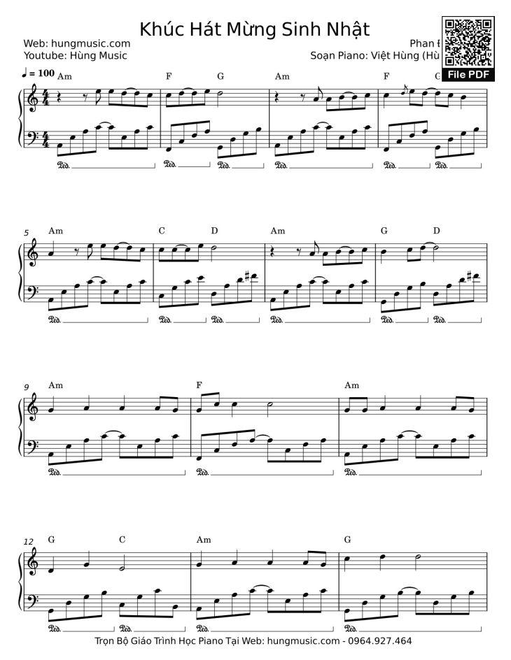 Page 1 of the piano sheet music PDF Piano – Khúc Hát Mừng Sinh Nhật Sheet Piano by Phan Đình Tùng
