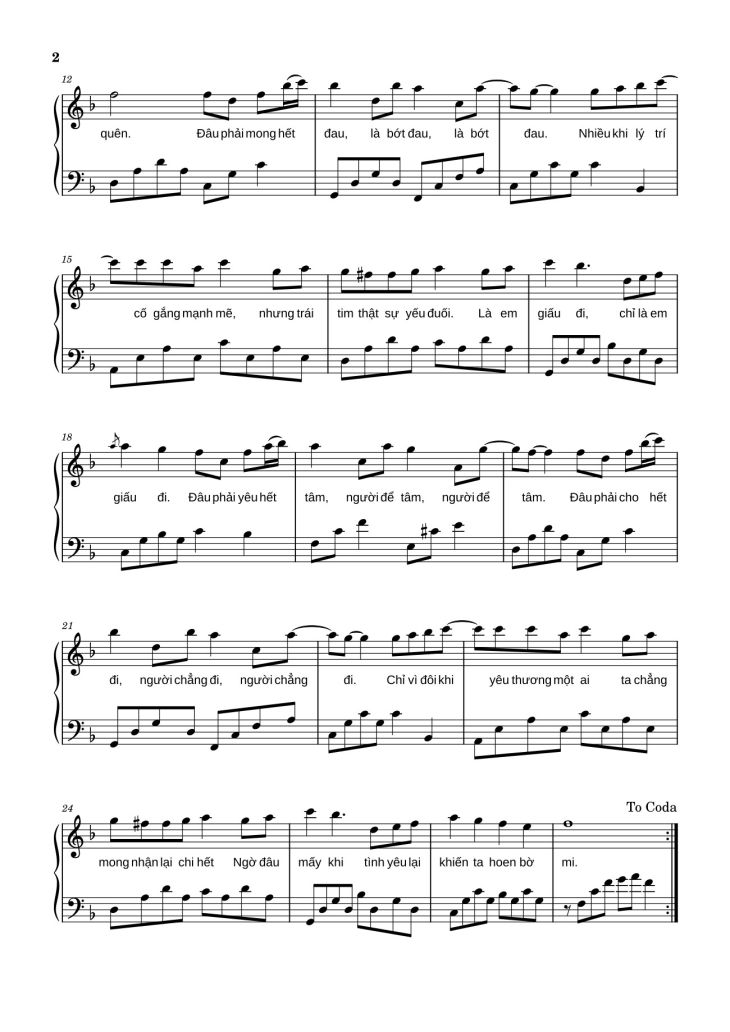 Page 2 of the piano sheet music PDF – Chưa Quên Người Yêu Cũ - Hà Nhi Sheet Piano by LaLa_1711