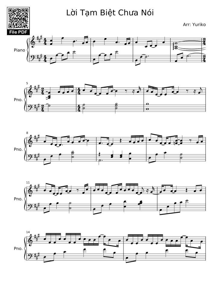Page 1 of the piano sheet music PDF – Lời Tạm Biệt Chưa Nói Sheet Piano by Bastet-Cehmet