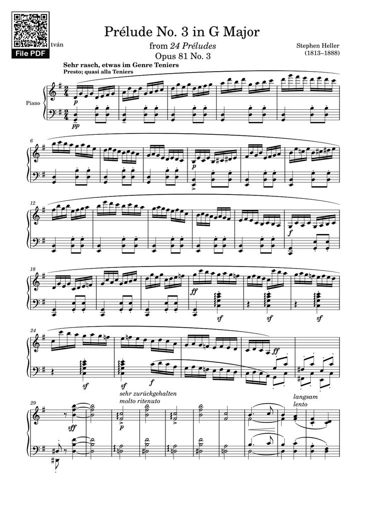 Page 1 of the piano sheet music PDF – Prélude No. 3 in G Major Sheet Piano by Stephen Heller