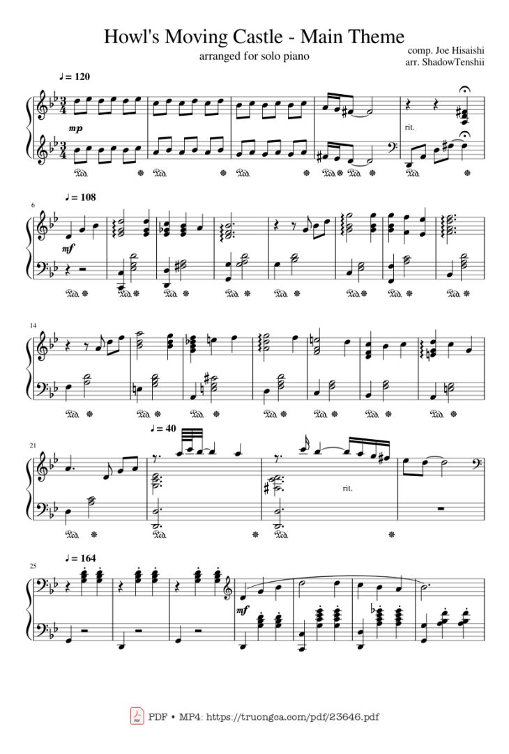 Page 1 of the piano sheet music PDF – Howl