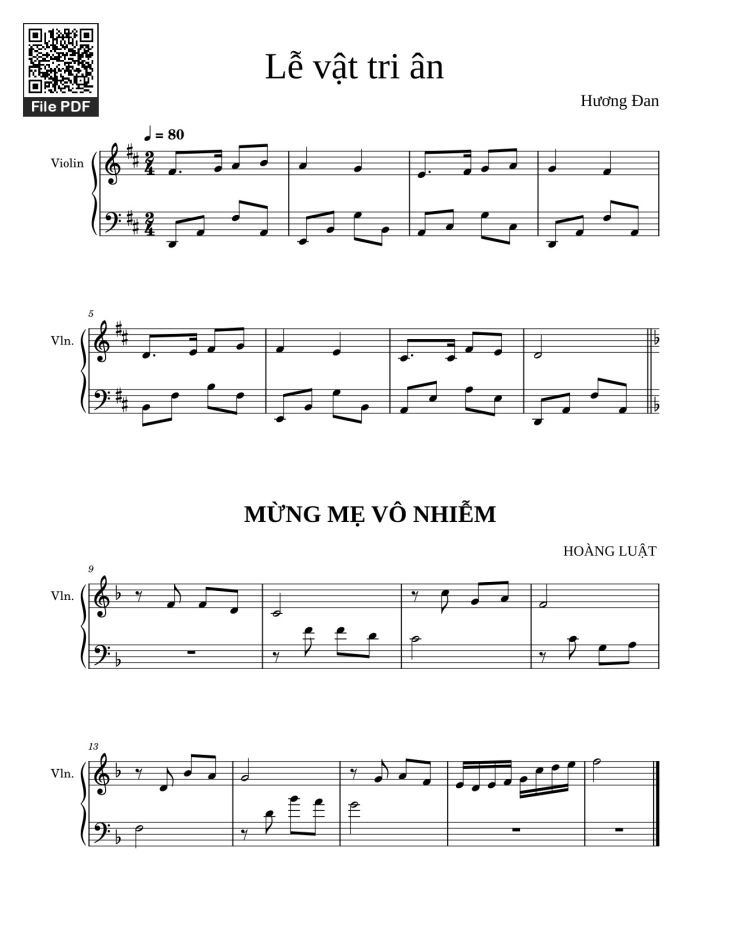 Page 1 of the piano sheet music PDF – Lễ vật tri ân (intro Violin đệm Piano) by Hương Đan