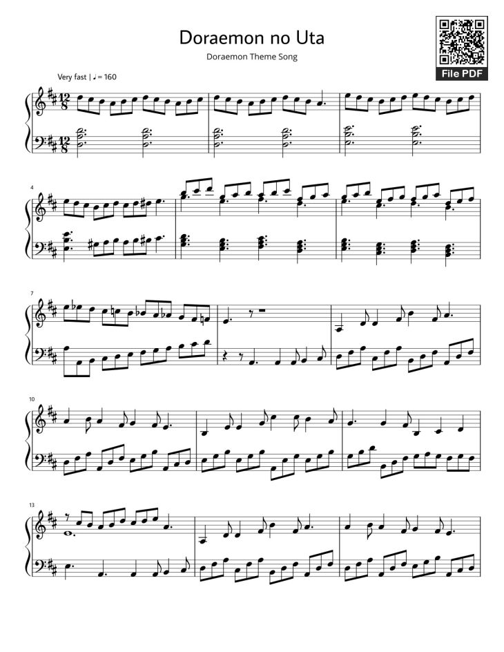 Page 1 of the piano sheet music PDF – Doraemon no Uta Sheet Piano by Vũ Dũng