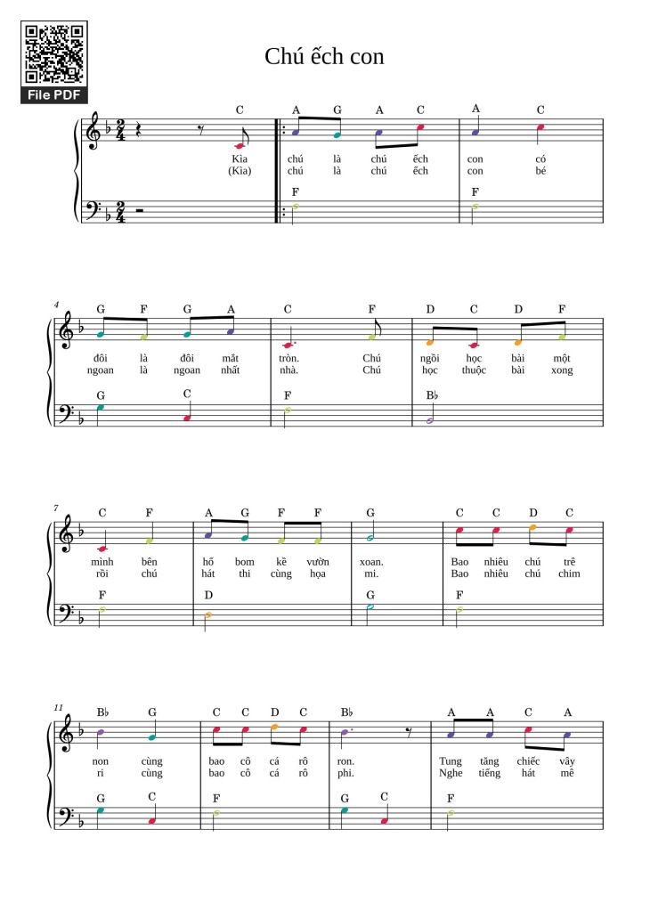 Page 1 of the piano sheet music PDF – Chú ếch con Sheet Piano (easy) by Phan Nhân