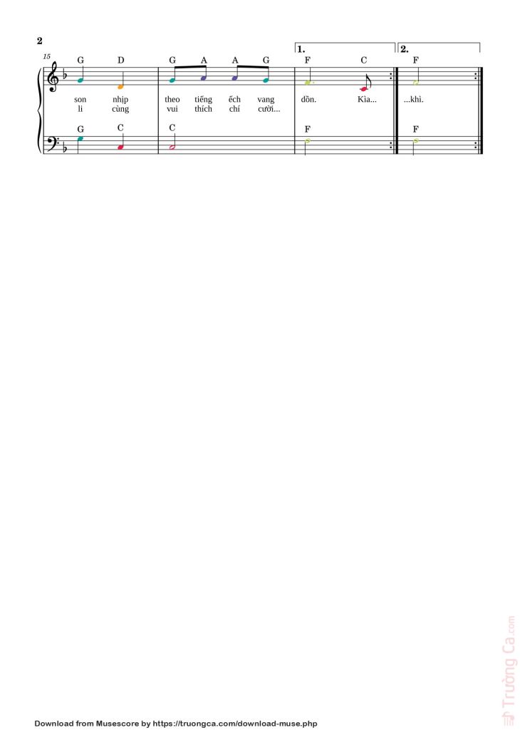 Page 2 of the piano sheet music PDF – Chú ếch con Sheet Piano (easy) by Phan Nhân