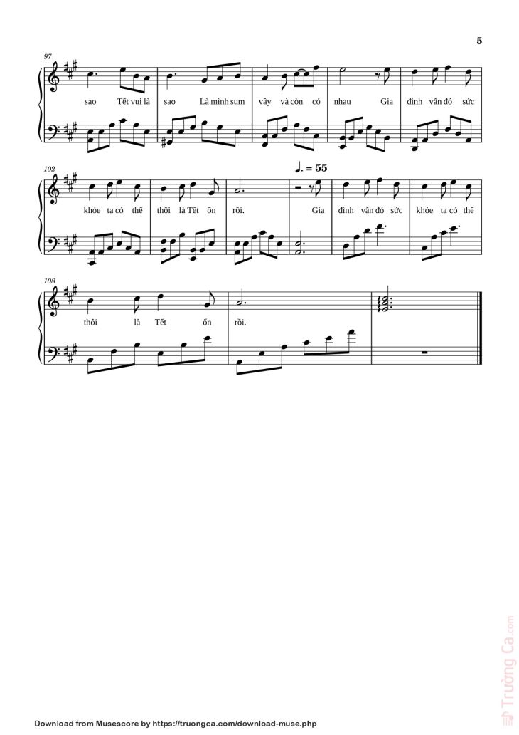 Page 5 of the piano sheet music PDF – TẾT ỔN RỒI Sheet Piano by  Bùi Công Nam