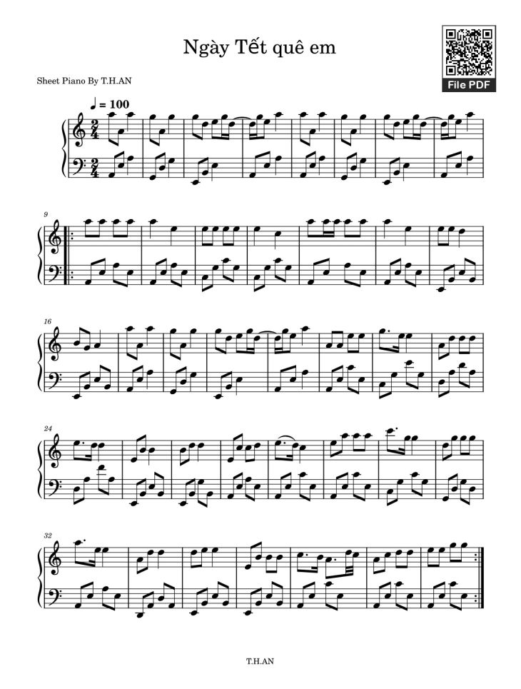 Page 1 of the piano sheet music PDF – Ngày Tết quê em Sheet Piano by Tranhongan110