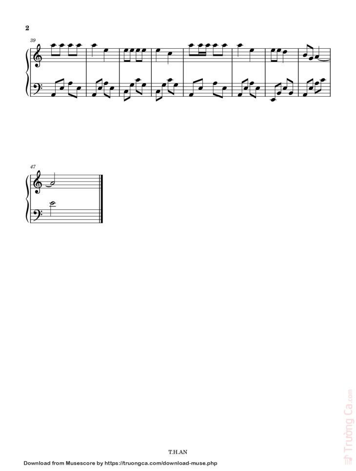 Page 2 of the piano sheet music PDF – Ngày Tết quê em Sheet Piano by Tranhongan110