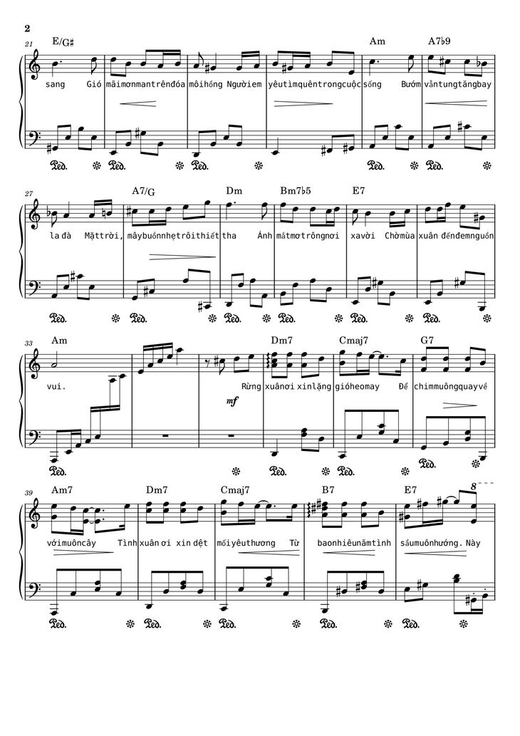 Page 2 of the piano sheet music PDF – Điệp khúc mùa xuân Sheet Piano (Am) by Quốc Dũng