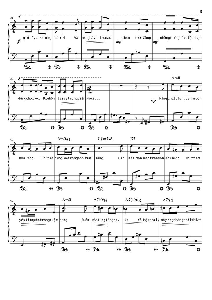 Page 3 of the piano sheet music PDF – Điệp khúc mùa xuân Sheet Piano (Am) by Quốc Dũng