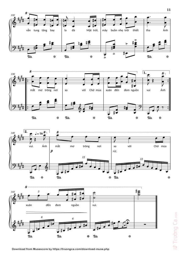 Page 11 of the piano sheet music PDF – Điệp khúc mùa xuân Sheet Piano (C♯m) by Quốc Dũng