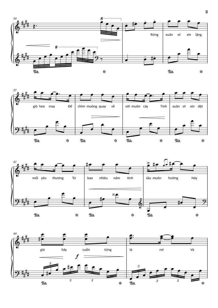 Page 3 of the piano sheet music PDF – Điệp khúc mùa xuân Sheet Piano (C♯m) by Quốc Dũng