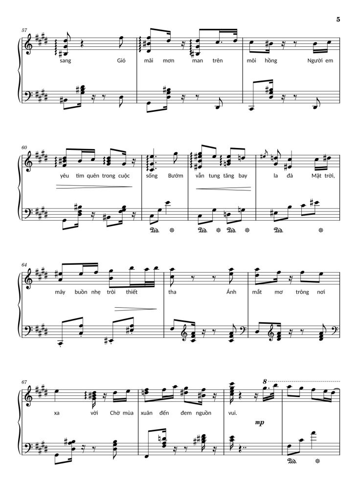 Page 5 of the piano sheet music PDF – Điệp khúc mùa xuân Sheet Piano (C♯m) by Quốc Dũng