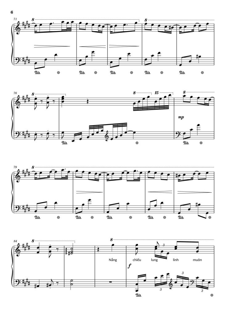 Page 6 of the piano sheet music PDF – Điệp khúc mùa xuân Sheet Piano (C♯m) by Quốc Dũng