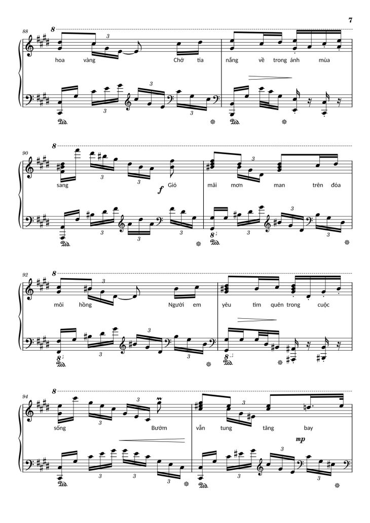 Page 7 of the piano sheet music PDF – Điệp khúc mùa xuân Sheet Piano (C♯m) by Quốc Dũng