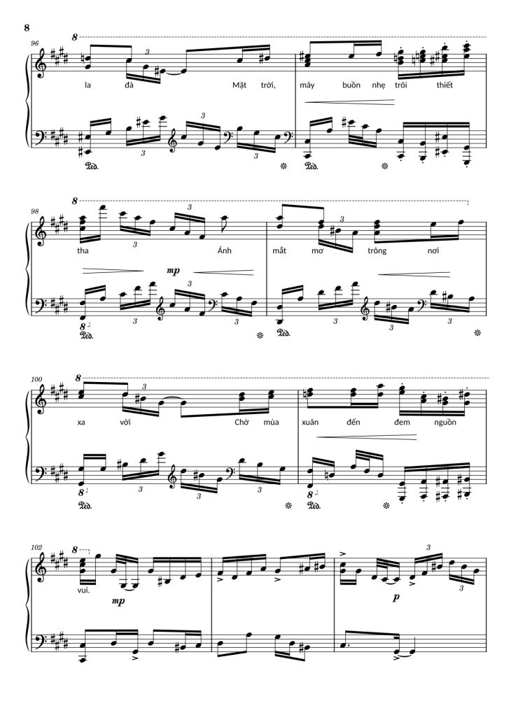 Page 8 of the piano sheet music PDF – Điệp khúc mùa xuân Sheet Piano (C♯m) by Quốc Dũng