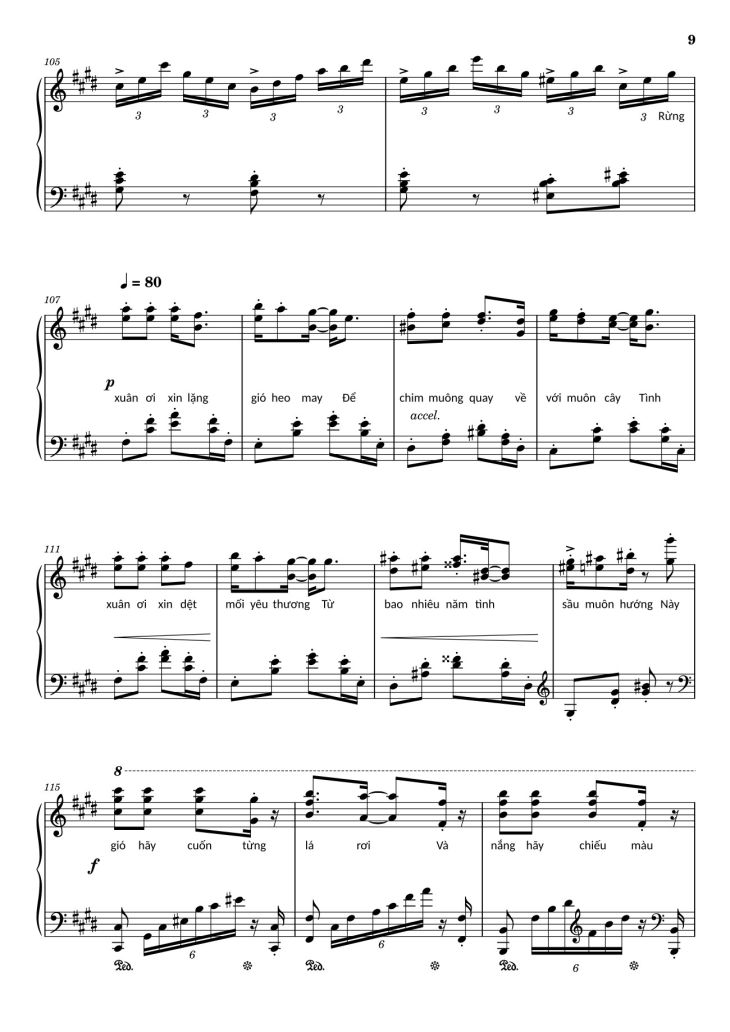 Page 9 of the piano sheet music PDF – Điệp khúc mùa xuân Sheet Piano (C♯m) by Quốc Dũng