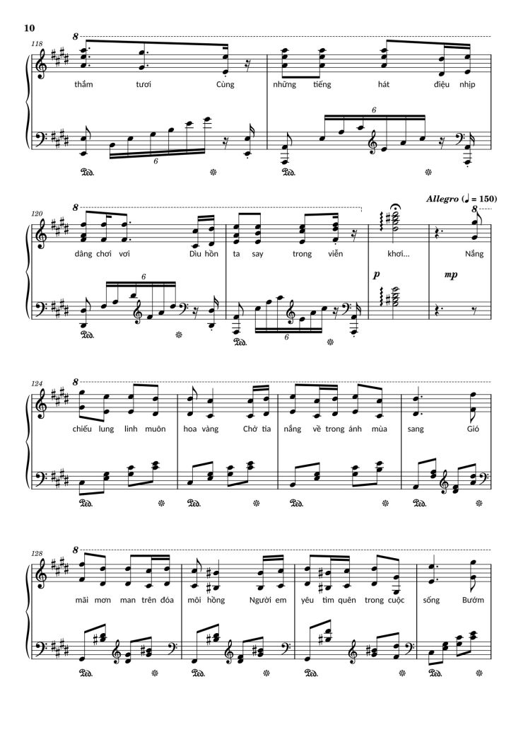 Page 10 of the piano sheet music PDF – Điệp khúc mùa xuân Sheet Piano (C♯m) by Quốc Dũng