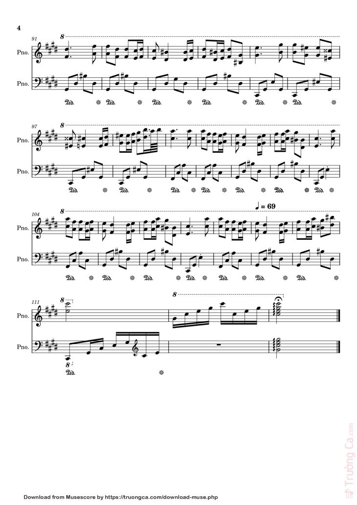 Page 4 of the piano sheet music PDF – Điệp khúc mùa xuân Sheet Piano (2016, C♯m) by Quốc Dũng