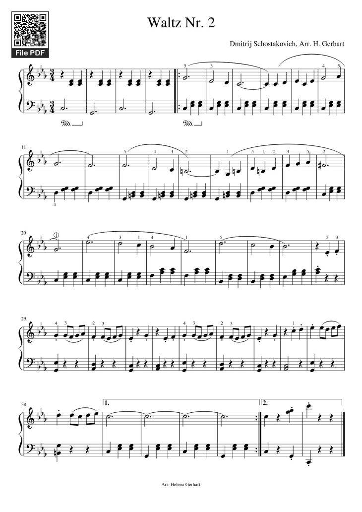 Page 1 of the piano sheet music PDF – Waltz Nr. 2 Sheet Piano by Geri340