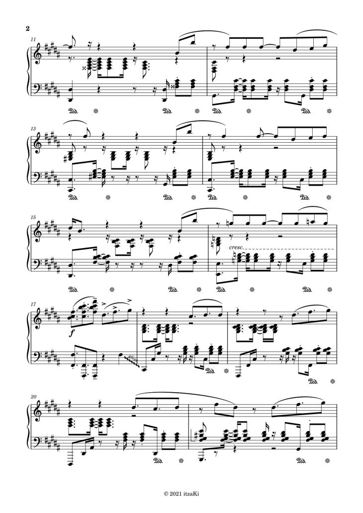 Page 2 of the piano sheet music PDF Piano – EVERBLUE -  Blue Period OP by ItzaKi