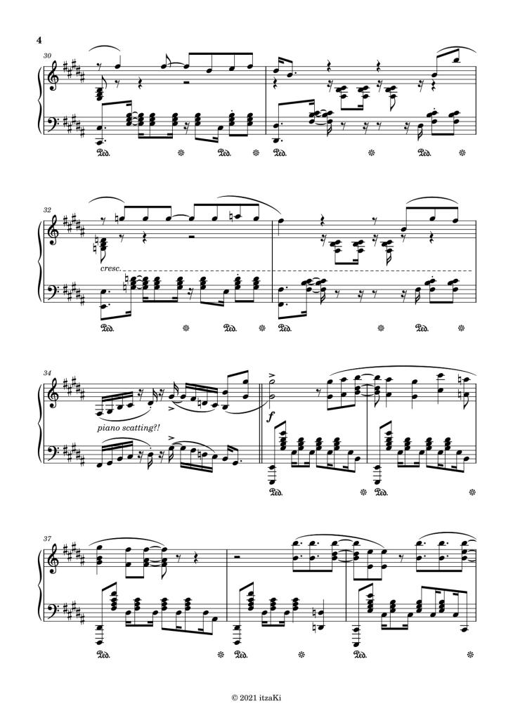 Page 4 of the piano sheet music PDF Piano – EVERBLUE -  Blue Period OP by ItzaKi
