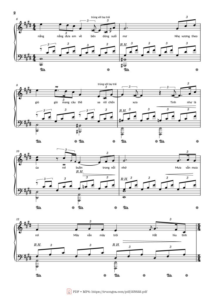Page 2 of the piano sheet music PDF – Riêng một góc trời Sheet Piano by Ngô Thụy Miên