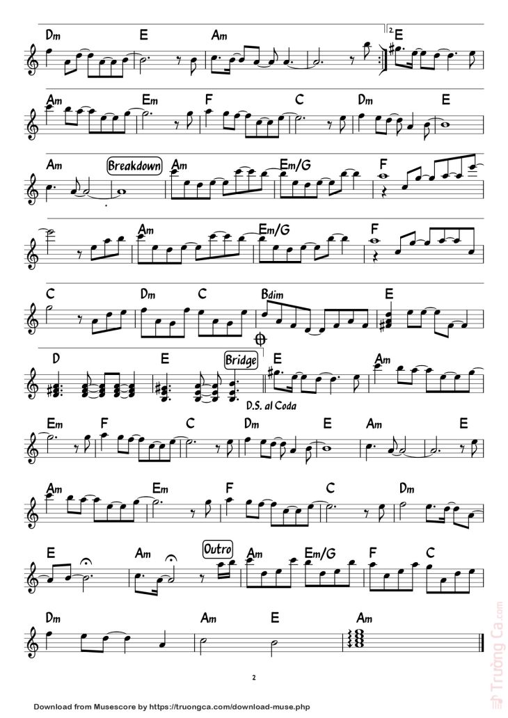 Page 2 of the piano sheet music PDF – Xin lỗi by Hoàng Lê Nhât Thanh