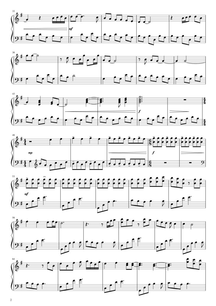Page 2 of the piano sheet music PDF – The Holly and the Ivy George Winston
 Sheet Piano by Shortened and easier 