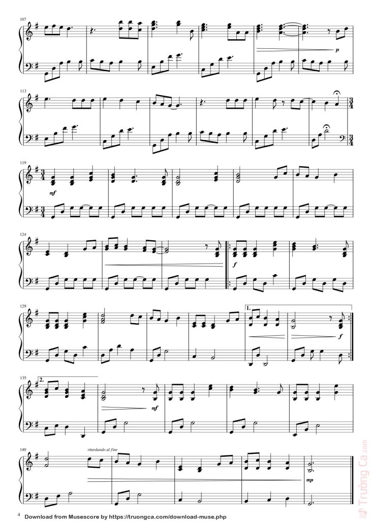 Page 4 of the piano sheet music PDF – The Holly and the Ivy George Winston
 Sheet Piano by Shortened and easier 