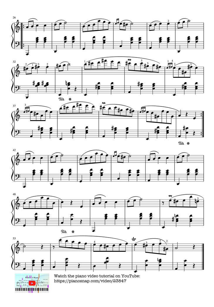 Page 2 of the piano sheet music PDF Piano – Waltz in A Minor (Chopin) Piano EASY by DimitrisG1
