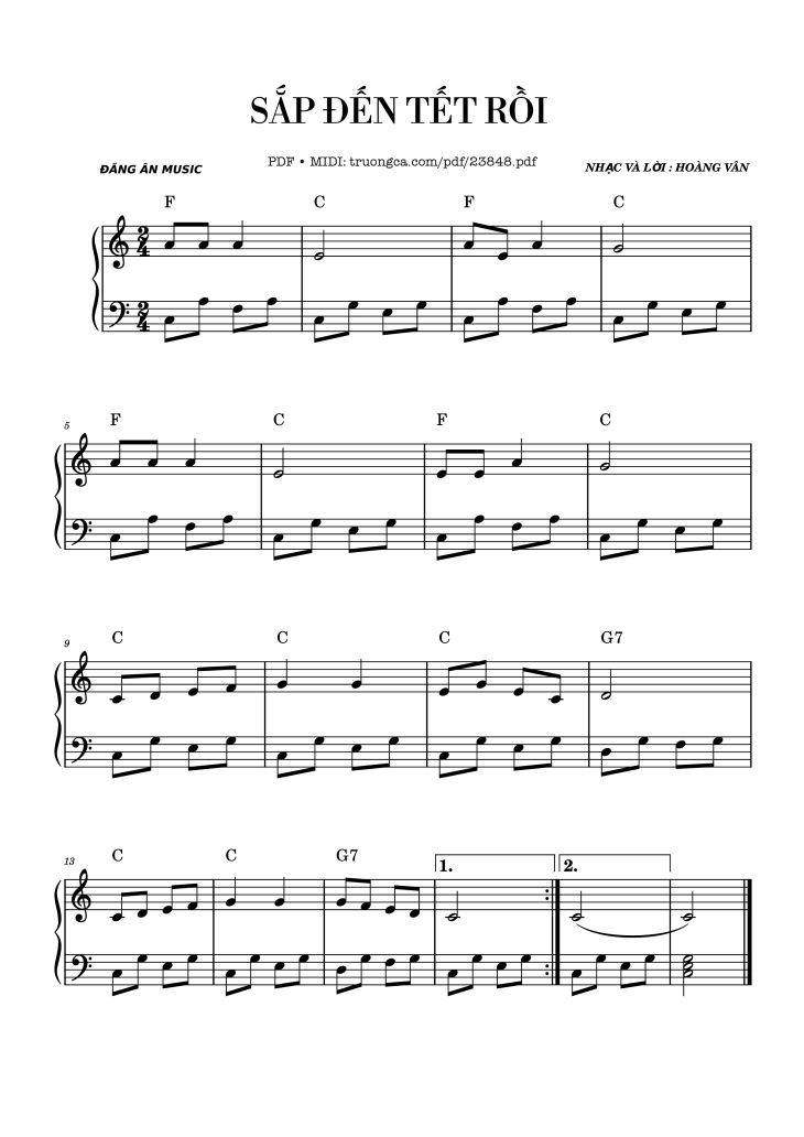Page 1 of the piano sheet music PDF – SẮP ĐẾN TẾT RỒI Sheet Piano by Hoàng Vân