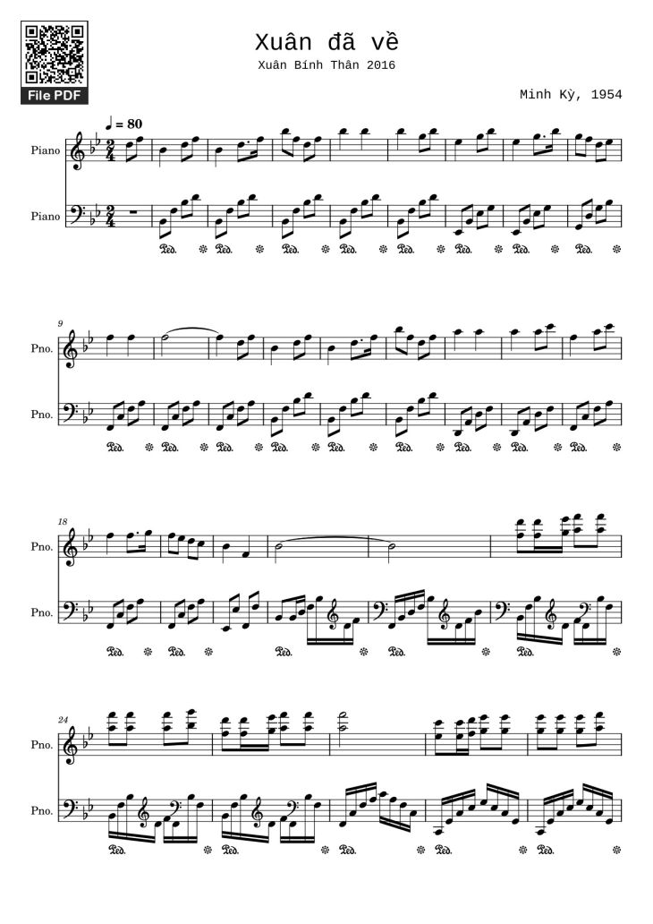 Page 1 of the piano sheet music PDF – Xuân đã về Sheet Piano by Minh Kỳ