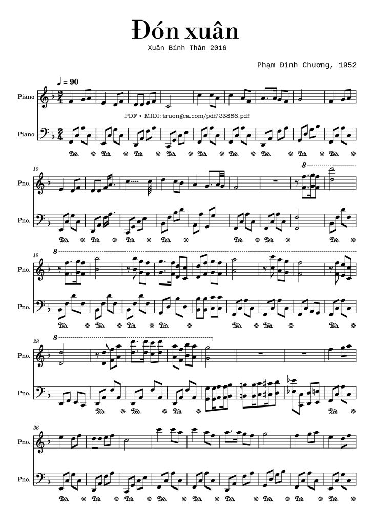 Page 1 of the piano sheet music PDF – Đón xuân Sheet Piano by Phạm Đình Chương
