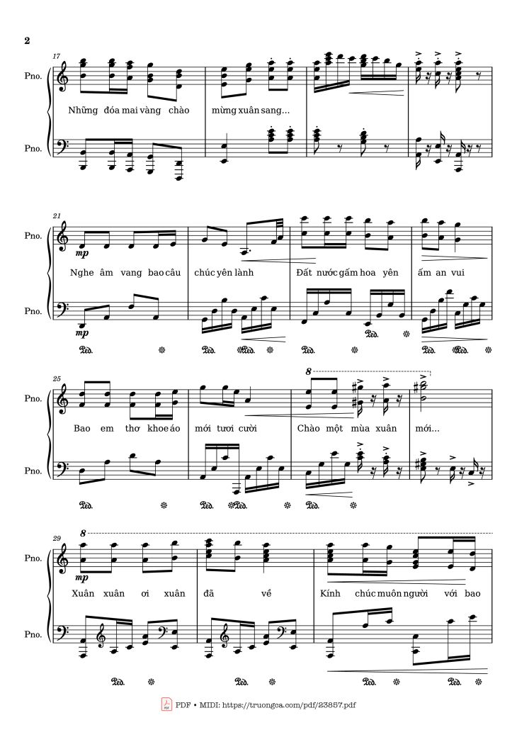 Page 2 of the piano sheet music PDF – Mùa xuân ơi Sheet Piano by Nguyễn Ngọc Thiện