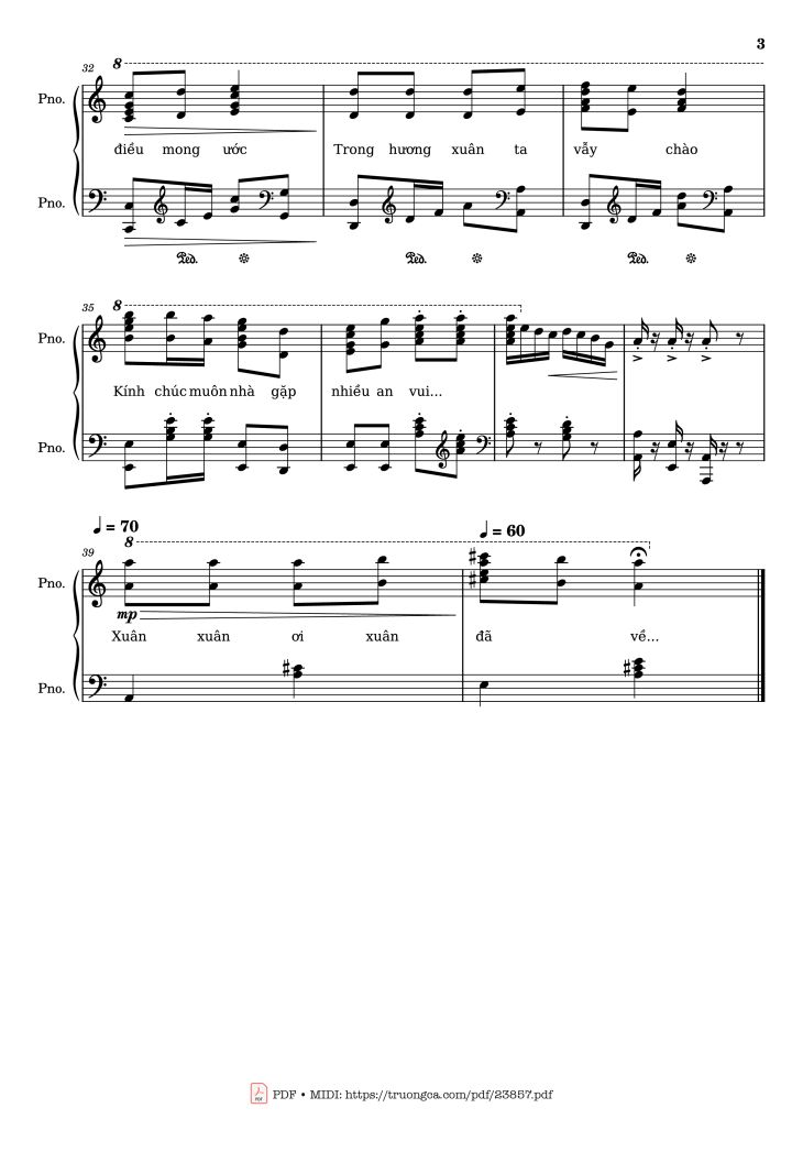 Page 3 of the piano sheet music PDF – Mùa xuân ơi Sheet Piano by Nguyễn Ngọc Thiện