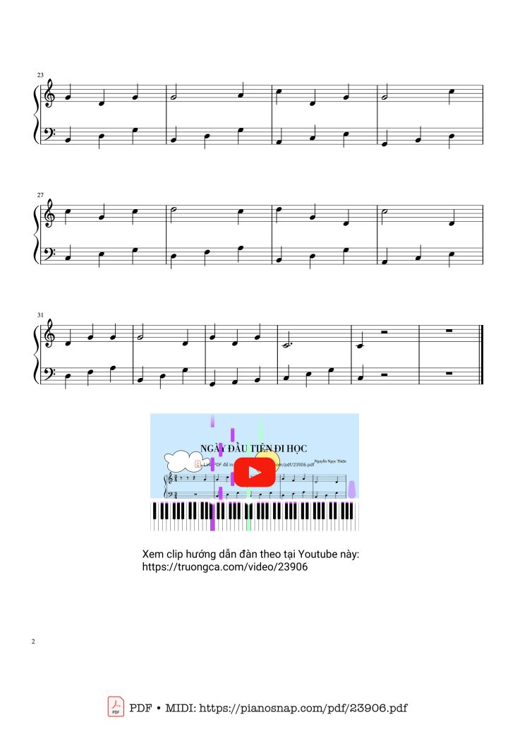 Page 2 of the piano sheet music PDF – NGÀY ĐẦU TIÊN ĐI HỌC Sheet Piano by Nguyễn Ngọc Thiện