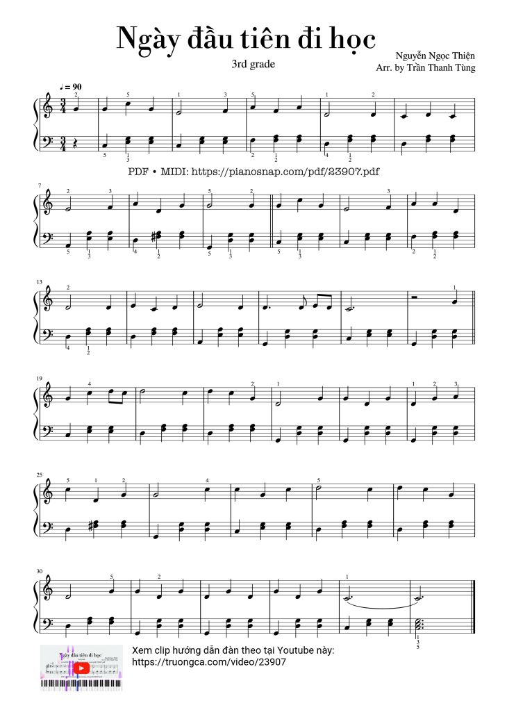 Page 1 of the piano sheet music PDF – Ngày đầu tiên đi học Piano Dễ by Nguyễn Ngọc Thiện, Trần Thanh Tùng