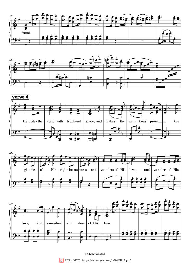 Page 4 of the piano sheet music PDF – Joy to the World! The Lord is come Sheet Piano by Lowell Mason