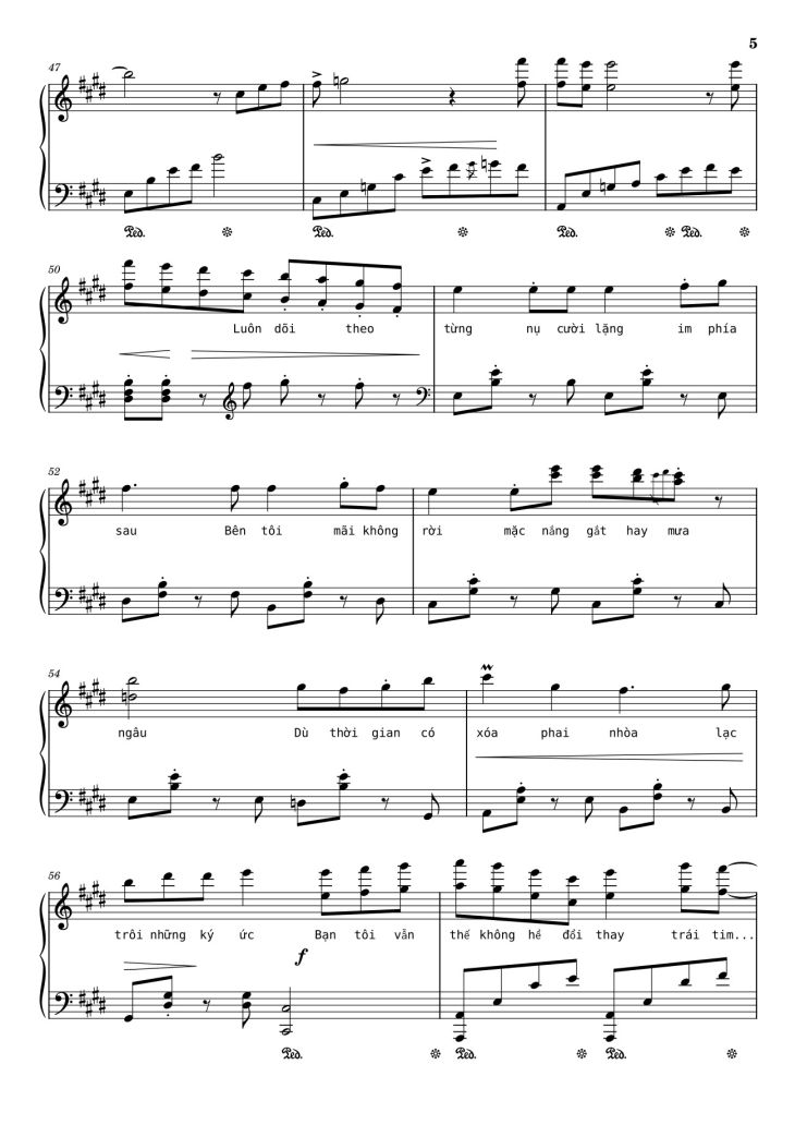 Page 5 of the piano sheet music PDF – Như ngày hôm qua Sheet Piano by Ngo_Duong_Hoang_An