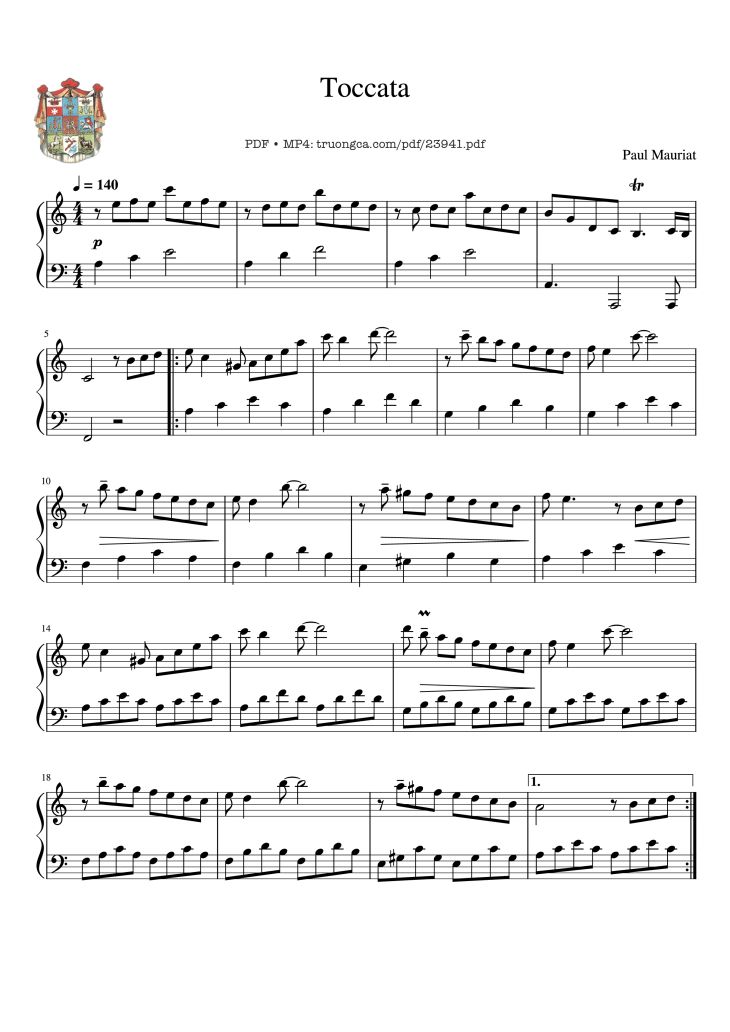 Page 1 of the piano sheet music PDF – Toccata P. Mauriat ease Sheet Piano by Copperfield