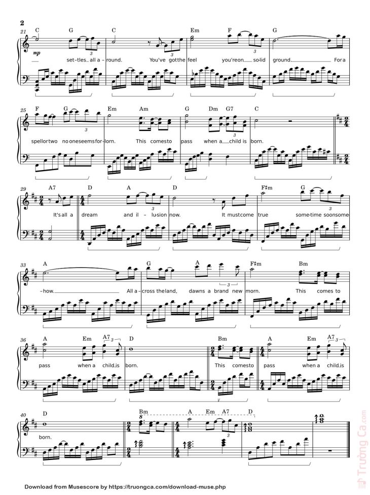 Page 2 of the piano sheet music PDF – When a child is born Sheet Piano by Elena Di Guardo