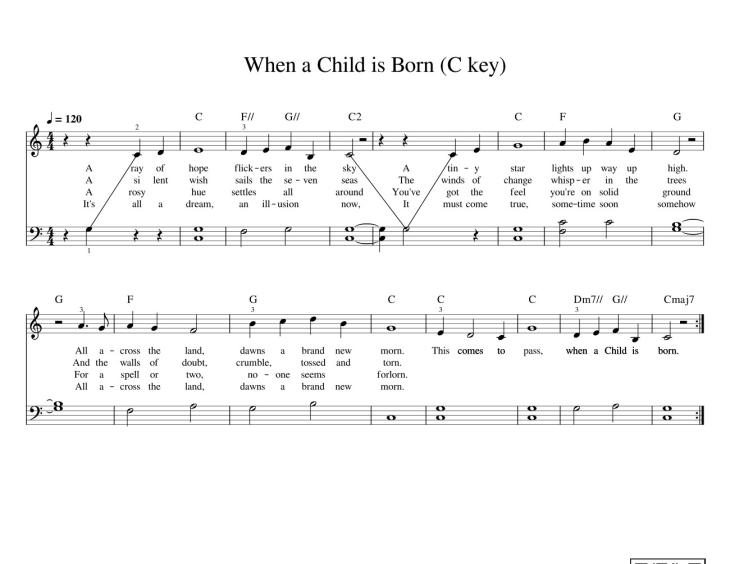 Page 1 of the piano sheet music PDF – When a Child is Born (C key) Sheet Piano by Ccbenson71