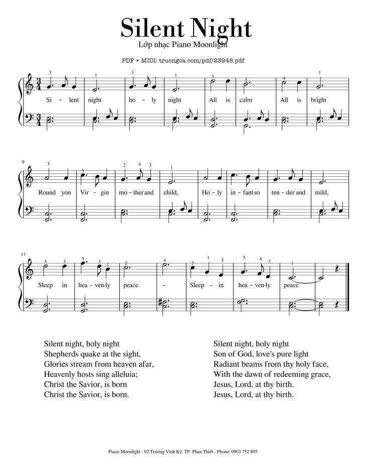 Page 1 of the piano sheet music PDF – Silent Night EASY (C Major) by Tuần Châu
